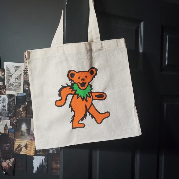 Handbags - Handpainted Light Weight Canvas Tote Grateful Dead Bear